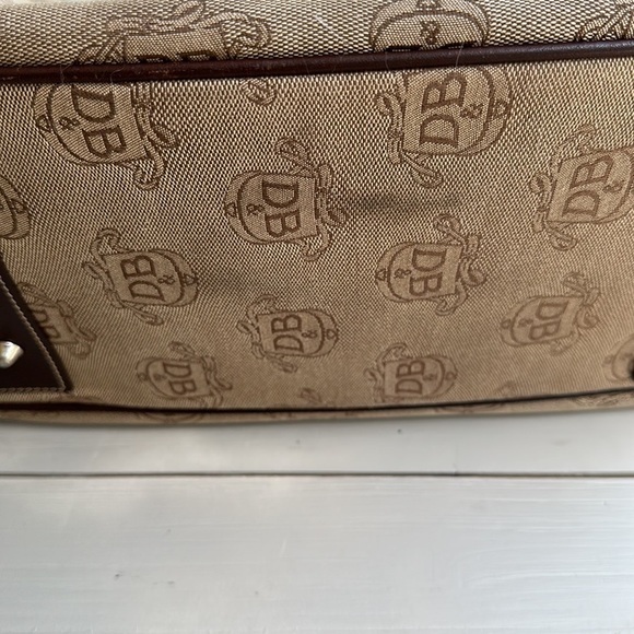 Y2K Dooney & Bourke DB Logo Double Handle Tote Brown Fabric Leather Accents - Picture 3 of 16